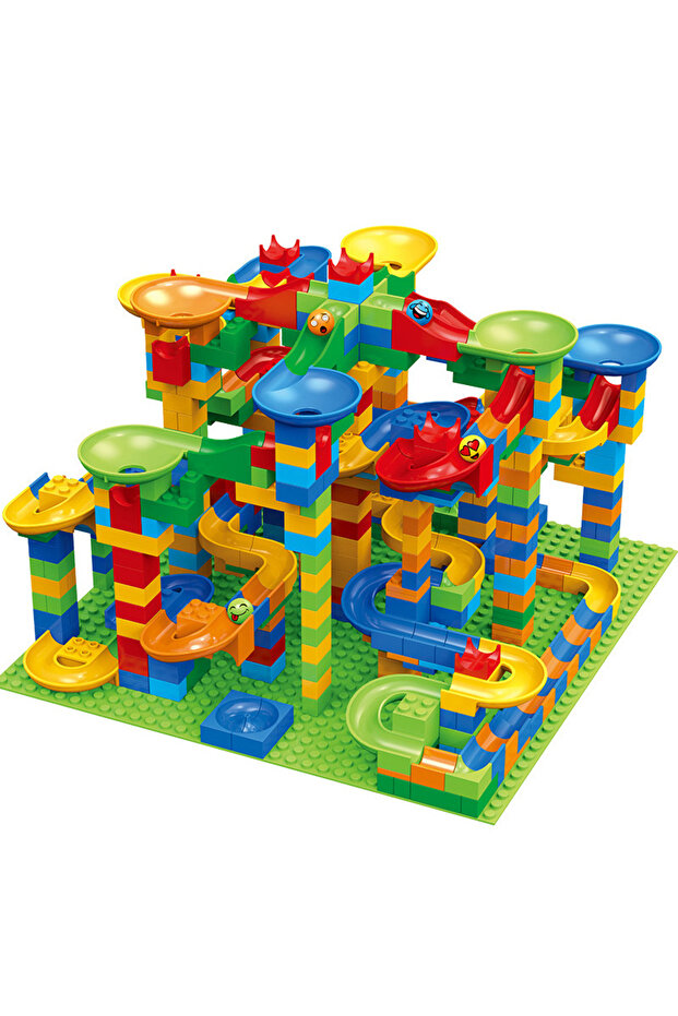 مجموعة مكعبات بناء متنوعة مكونة من 168 قطعة، تتضمن مسارًا منزلقًا للتجميع وجزيئات بناء للتجميع. - 1