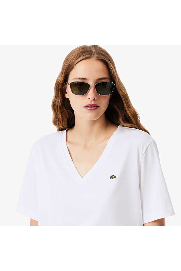 تيشيرت قطني ناعم بياقة على شكل حرف V قصة مريحة - TF7300-00-001 - 2