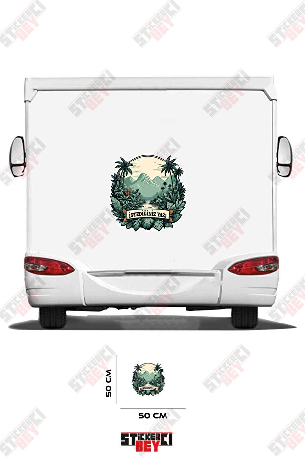 Caravan Sticker Coating with Tree and Mountain Image