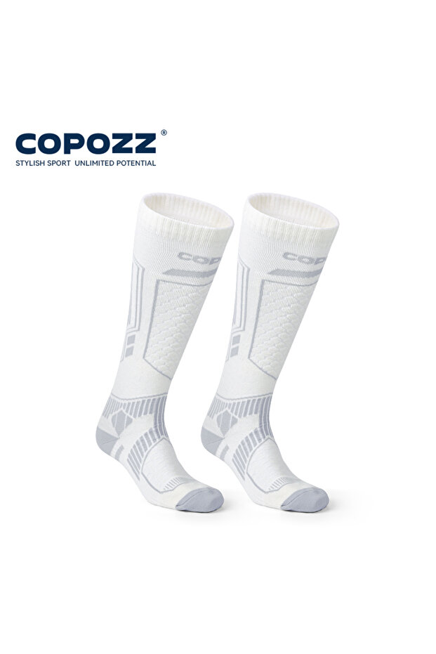 39-42 White and grey COPOZZ Merino Wool Winter Ski Socks Men Women Thermal Knee-high Ski Socks Warm
