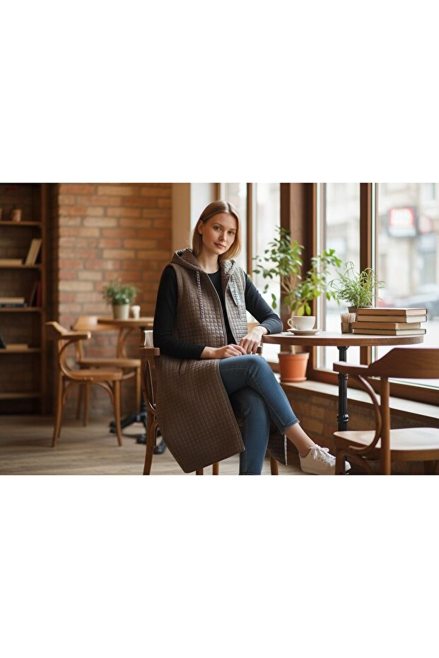 Kapitone Kapüşonlu Yelek - 2