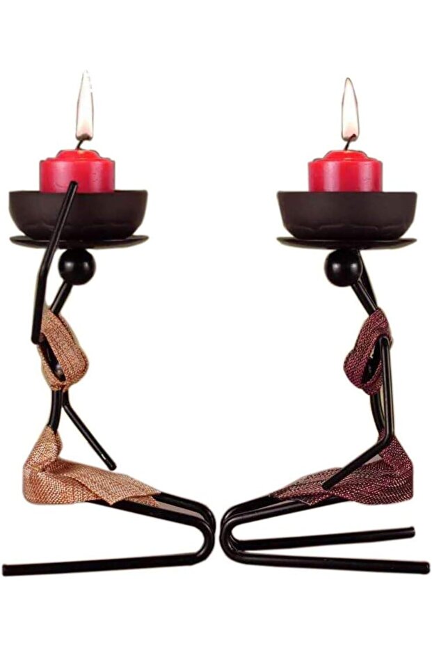 Cicodona Black Metal Candle Holders - Set of 2 Pillar Candlestick Decorative Table Stands