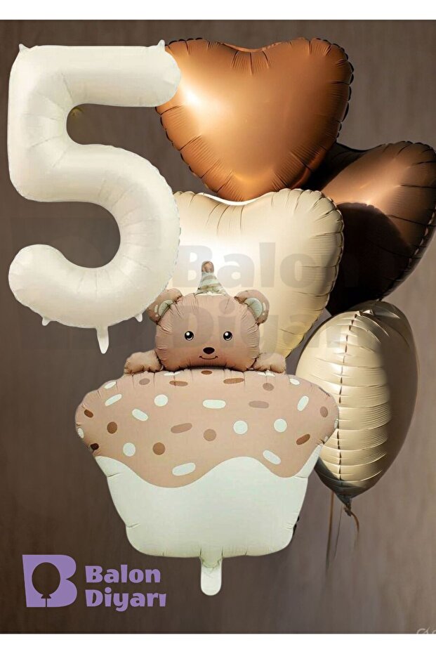 Age-Themed Retro Teddy Bear Cake 3-Piece Heart-Shaped Birthday Balloon Set