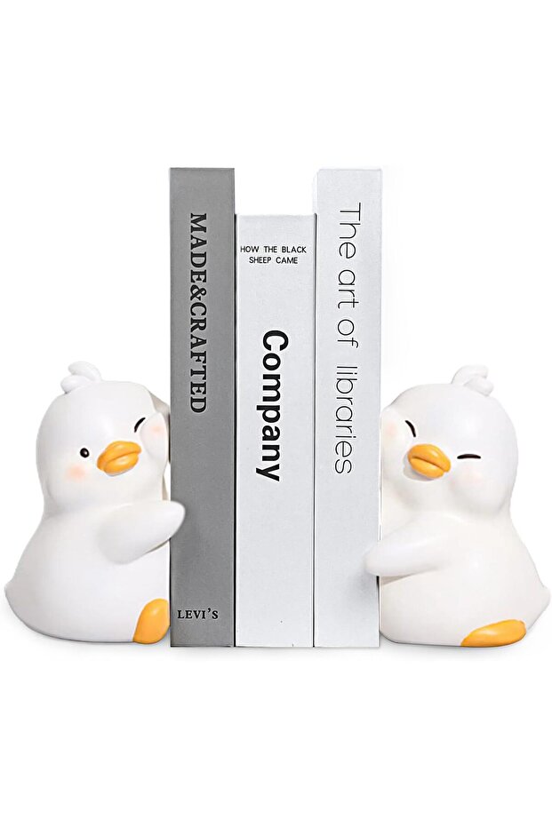 LADDERU Hug Duck Bookends - Cute Resin Bookends for Shelves (Duck)