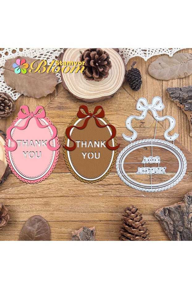 Original Lace Layers Ovals Bow THANK YOU Tags Metal Cutting Dies Scrapbooking Decorative Embossing