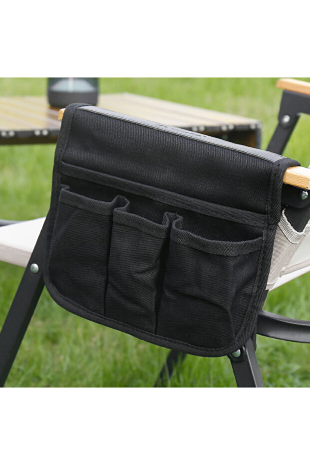 Black 1Pc Outdoor Camping Foldable Chair Hanging Bag, Foldable Chair Side Pocket Storage Bag, Portab
