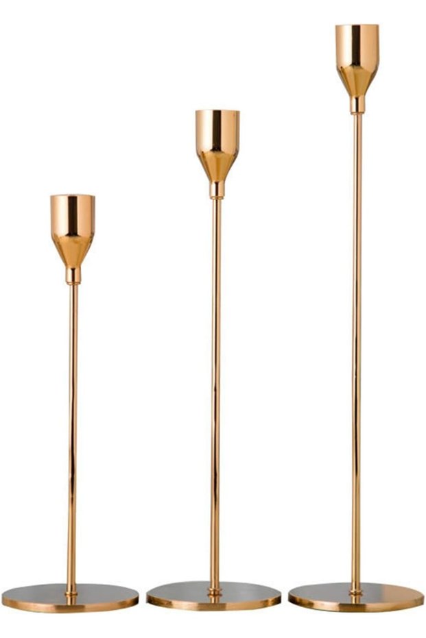 YFFS Set of 3 Retro Metal Candle Holders, Golden