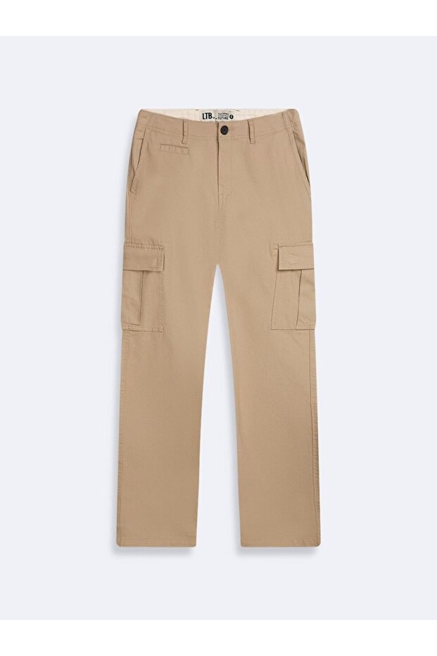Düz Paça Kargo Bej Pantolon - 1