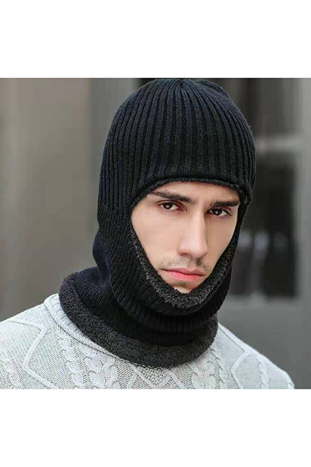 black Winter Knitted Balaclava Mask Thickened Windproof Warm Cycling Full Face Cover Women Men Ther