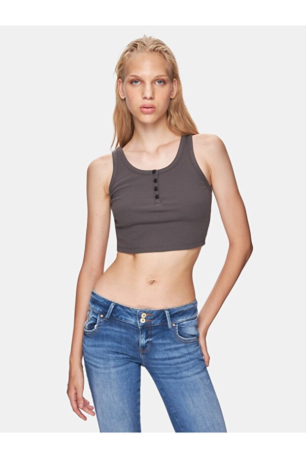 Önü Düğmeli Askılı Basic Antrasit Atlet - 2