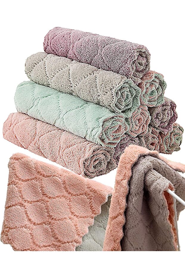 12 Pack Coral Velvet Microfiber Kitchen Dish Towels - Reusable Cleaning Cloths