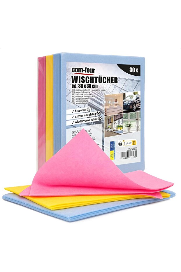 30x Viscose Cleaning Cloths, 30 Pieces (30 x 38 cm), 3 Colours
