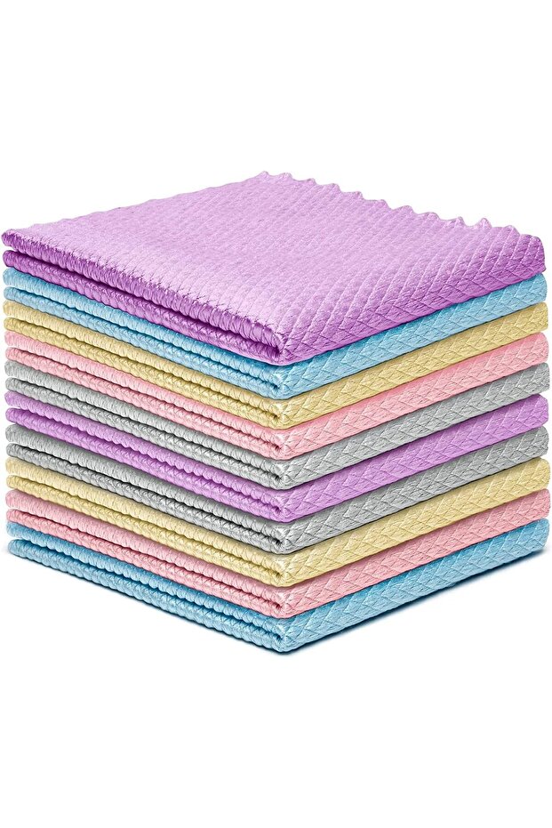 Nanoscale Cleaning Cloths, 10 pcs Fish Scale Microfiber (30x30cm, Random Color)