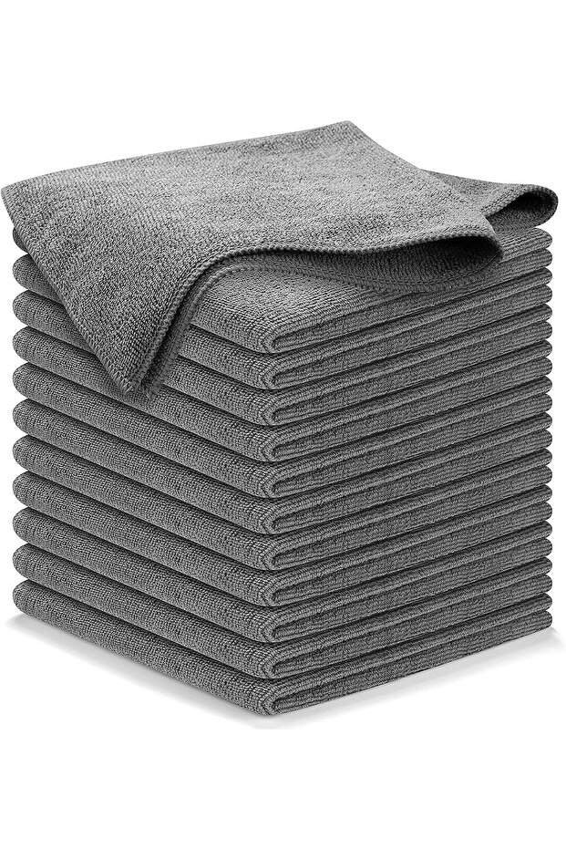 Microfiber Cleaning Cloth Grey - 12 Pack 12"x12" Ultra Absorbent, Streak-Free