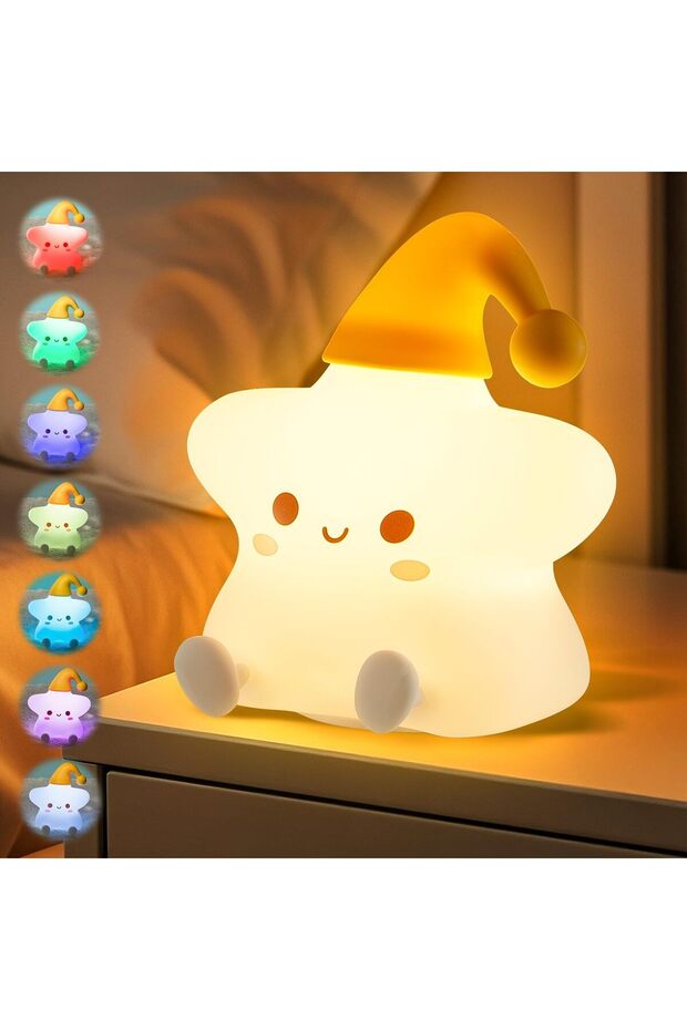 Cute Star Night Light for Kids - 16 Colors with Remote, 5 Brightness Levels, Rechargeable