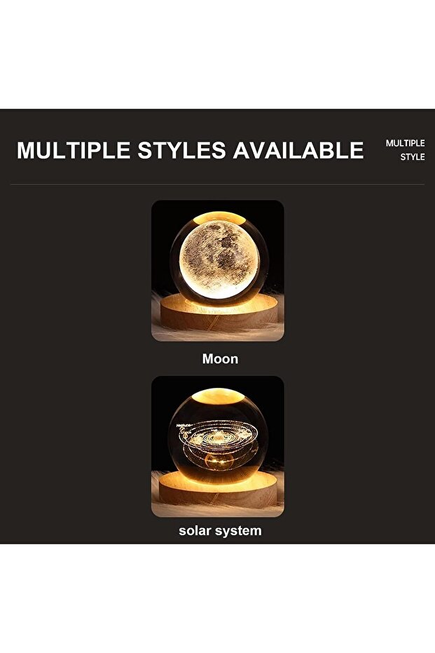 3D Crystal Ball Night Light (8cm) - Solar System Galaxy Lamp