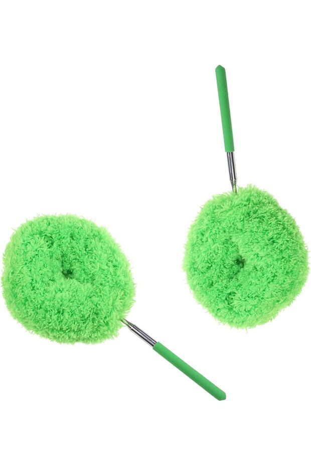 Feather Duster Microfiber Extendable Bendable Washable Cobweb Brush with Pole, Green, 2pcs