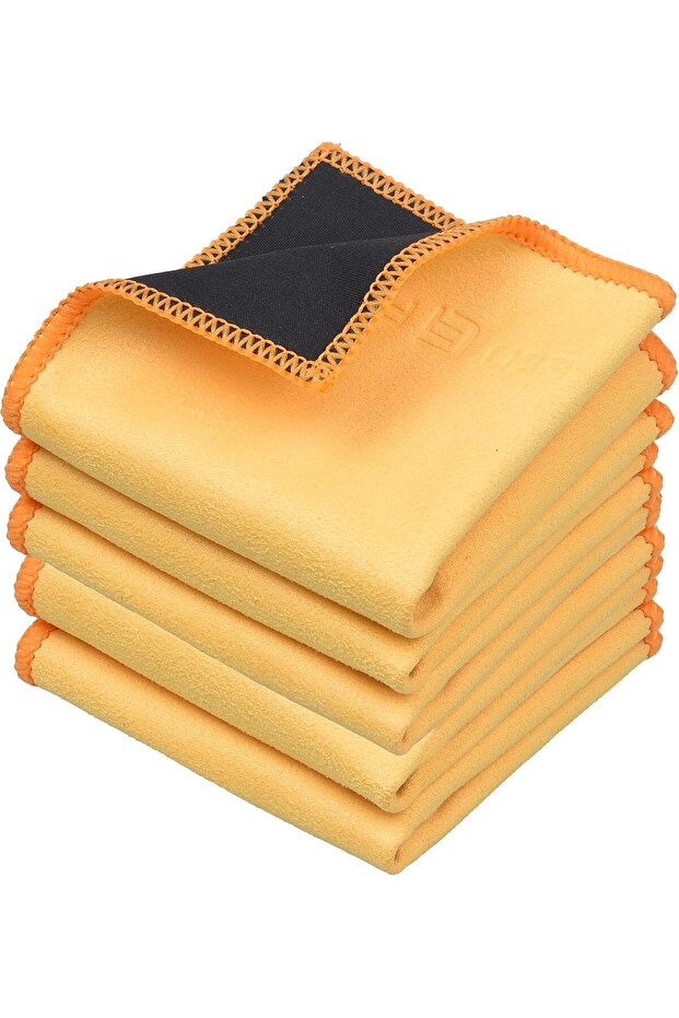 Microfiber Cleaning Cloths Double-Sided 5 Pack 6.6 x 6.2 inch (Yellow)