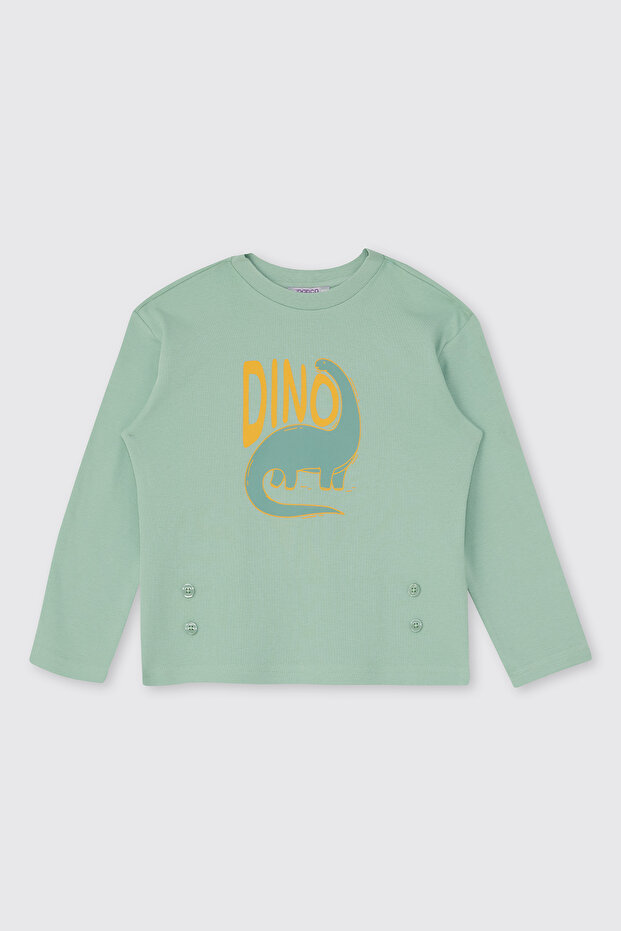 Boy's Dinosaur Patterned Turquoise Pajama Set - 4