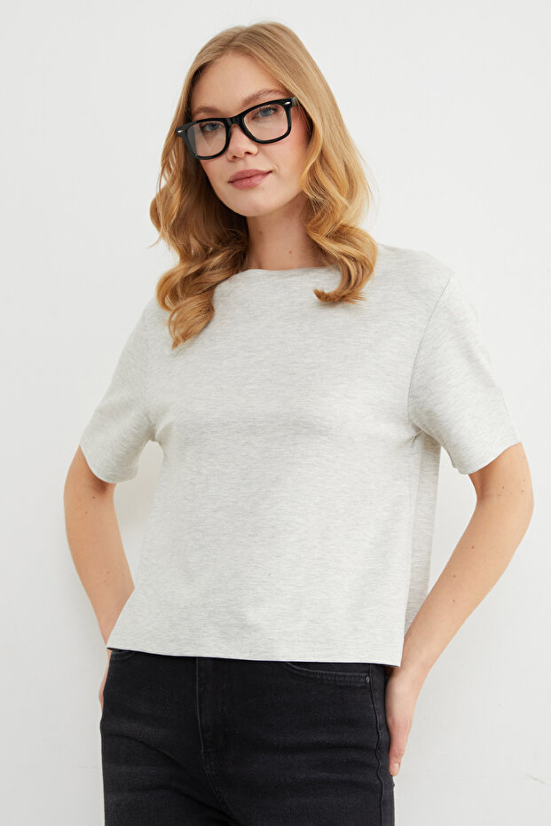 Basic Bisiket Yaka Modal Tişört - 6