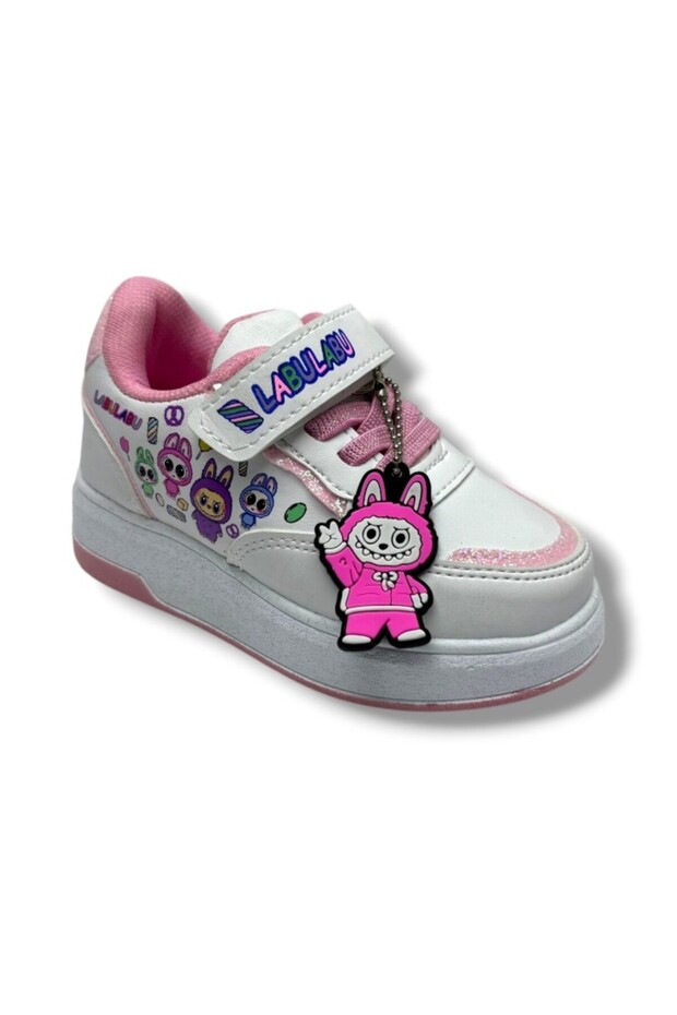 Prokids 4011-26 Skin Leather Labubu Mascot Anatomical Girl's Sneaker White Pink 26-30