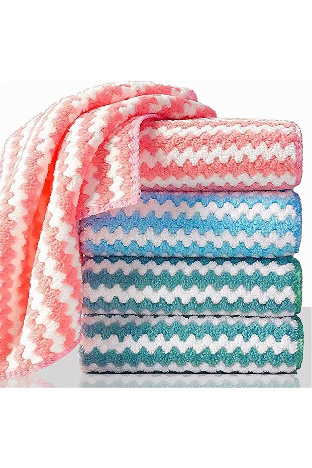 5 Multi-Color Kitchen Cleaning Cloths – Super Absorbent & Quick-Drying Chevron Microfiber Dish Clo