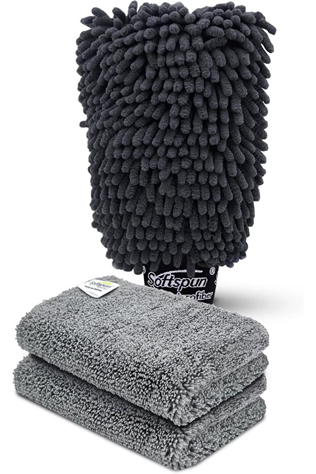 Microfiber Chenille & Glass Cloth Mitt, 1 Piece 1700 GSM Grey