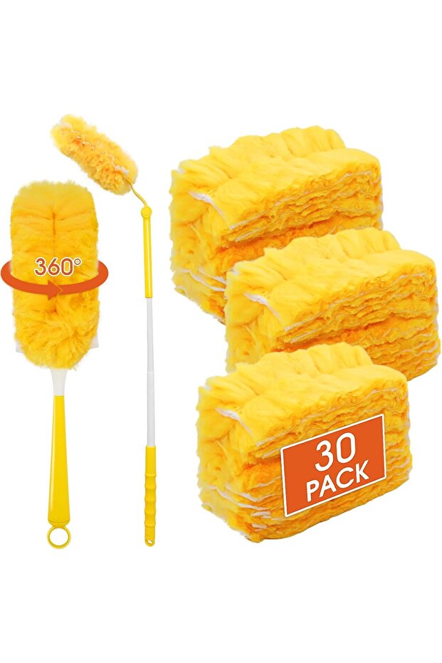 Replacement Duster Head 12-Pack Refills with Long & Short Handle, 360° Microfiber Duster