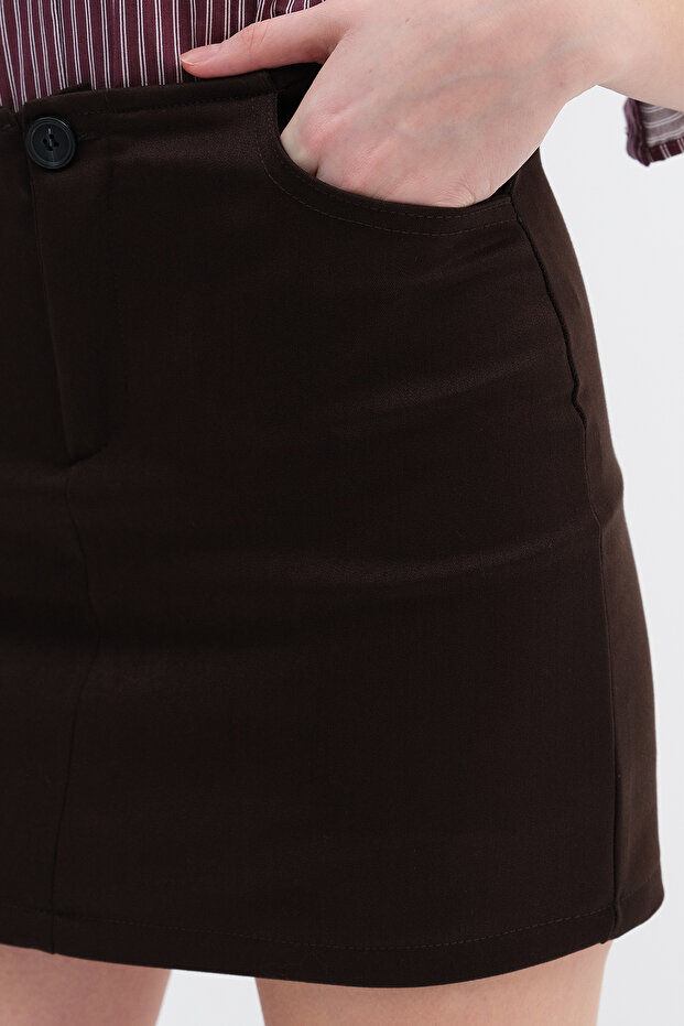 Düğmeli Cepli Mini Etek E17709 - 3