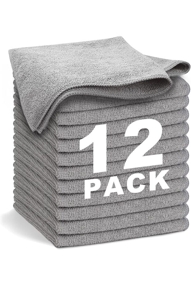 Microfibre Cleaning Cloths, 12 pcs Bamboo Charcoal Fiber, 25 x 25 cm