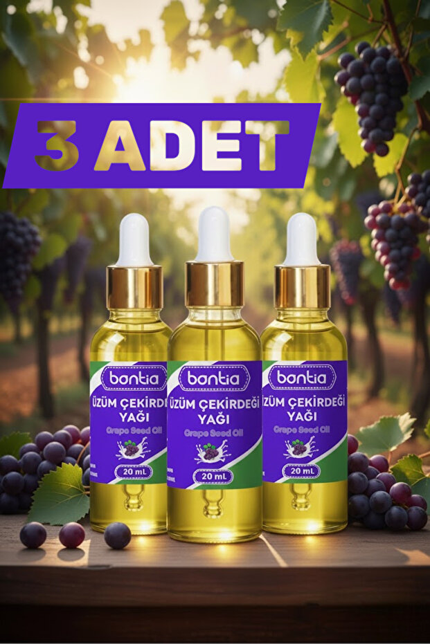 Grape Seed Oil 3X20 ml – 100% Pure Cold Pressed Antioxidant Anti-Aging Skin & Hair Care