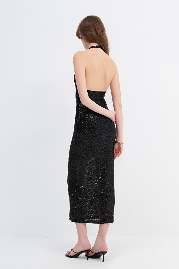 Sırt Dekolteli Pullu Elbise E198 - 6