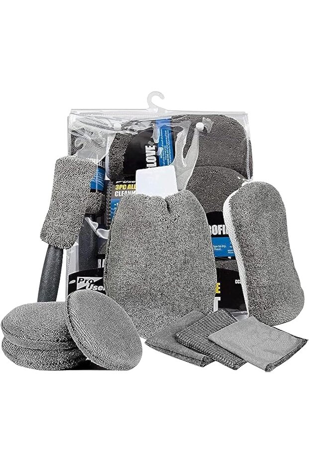 9-Piece Microfiber Car Cleaning Kit (3 Towels, 3 Applicator Pads, Sponge, Mitt, Wheel Brush)