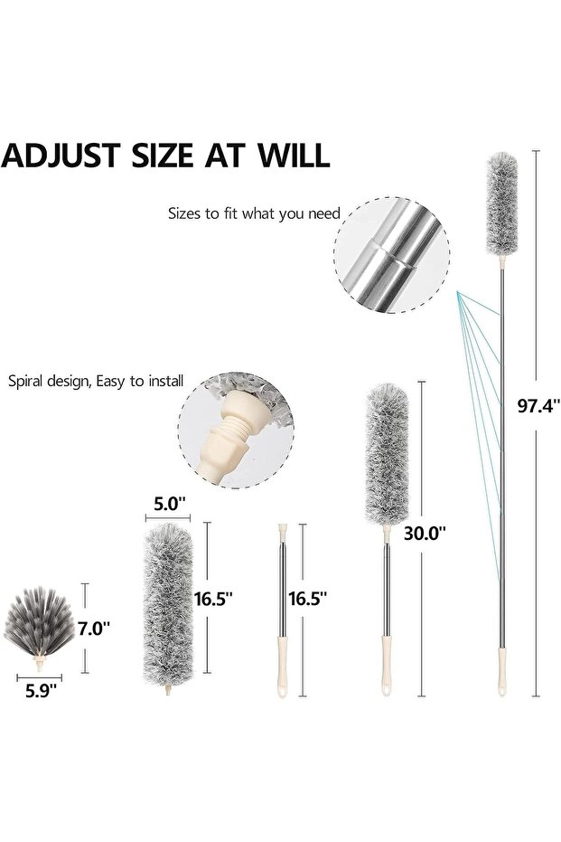 Feather Duster with Extendable Pole, Microfiber & Cobweb Replacement Heads - 3