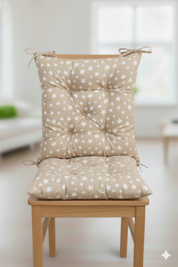 Backrest Chair Cushion Star Patterned Beige Color 40X85 cm 4 Sets