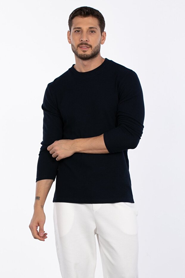 Men's Crew Neck Waffle Sweatshirt - Indigo