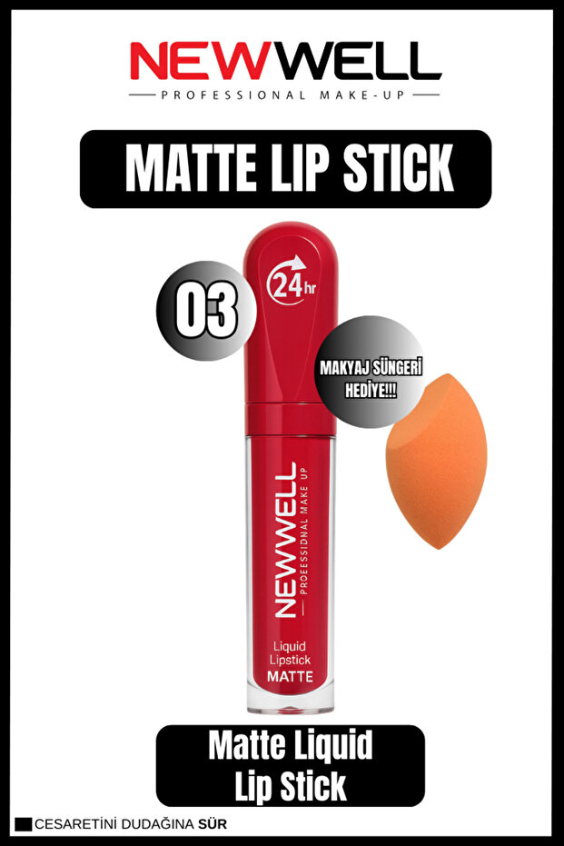 Newwell Liquid Lip Stick 03 + Makeup Sponge Gift