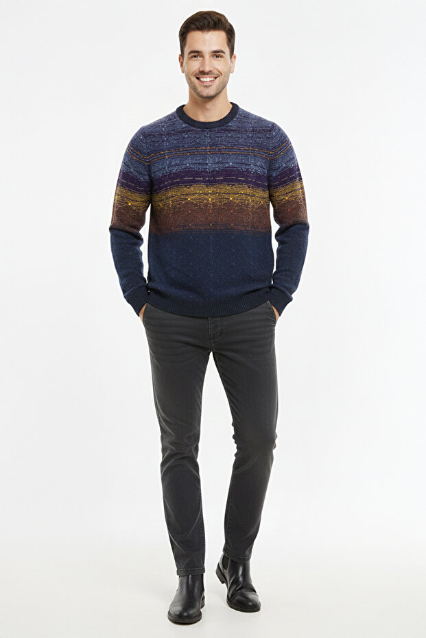 سترة منقوشة برقبة دائرية للرجال - 2