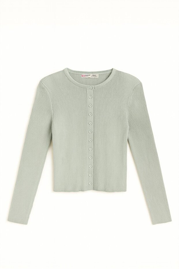 6931 Women's Buttoned Corded Fabric Knitwear Cardigan Çağla