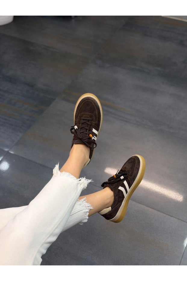 Brown Suede Leather Lace-Up Women's Casual Sports