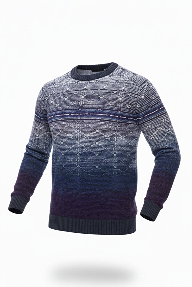 سترة منقوشة برقبة دائرية للرجال - 4