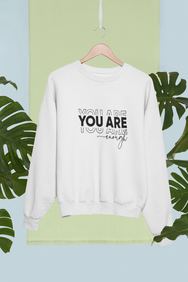 سويت شيرت YOU ARE ENOUGH مطبوع من القطن بأكمام طويلة مكون من مبطن بالصوف خيوط من نوع SHA NISEX