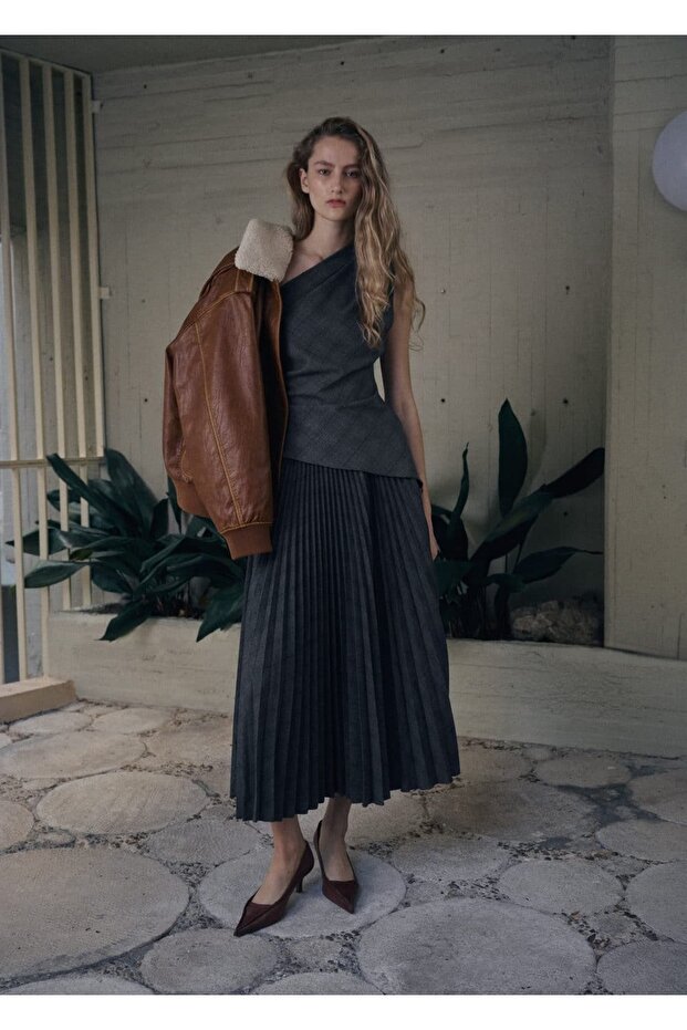 Asimetrik kareli bluz - 2