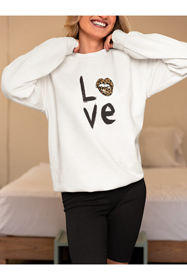 Love Leopard Printed Cotton Long Sleeve 3 Yarn Sha Fleece-Lined Name Sweatshirt
