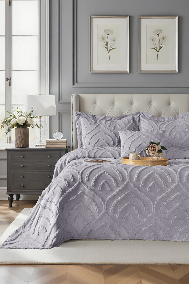 Jun Double Bedspread Set Gray - Nordic Bohemian Tufted Coverlet Set - Stylish Box and Package