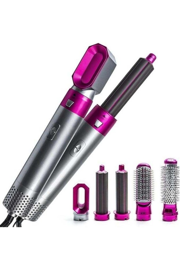 5 in 1 Professional Hair Styler - Hot Air Straightener and Dryer with Brush Comb/ Pink Gray