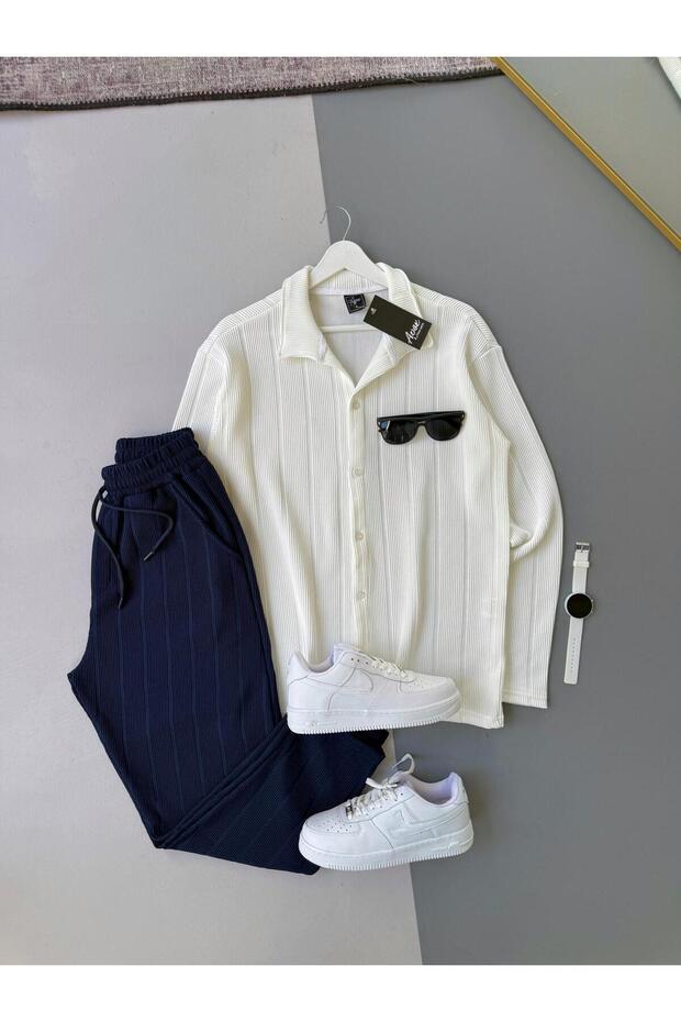 Reported Ottoman White Shirt + Navy Blue Trousers 2-Piece Set