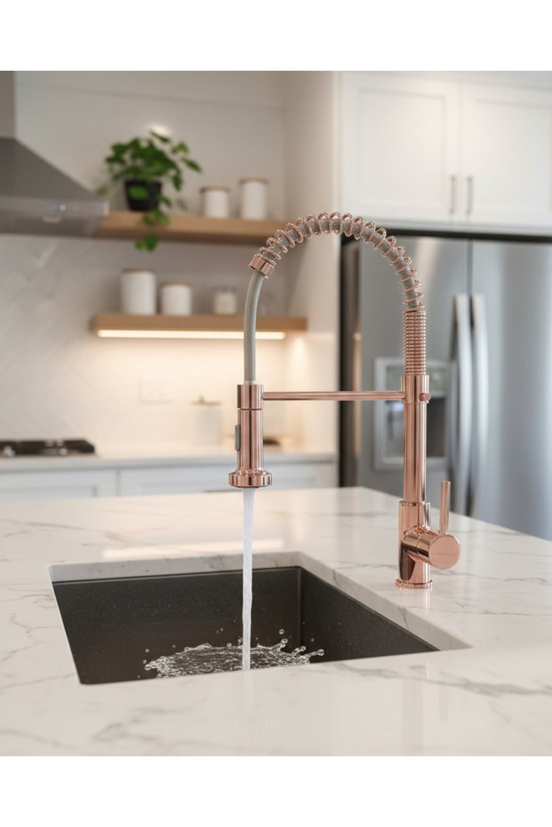 Copper Industrial Kitchen Faucet - Rose Gold Sink Faucet - Copper Kitchen Faucet