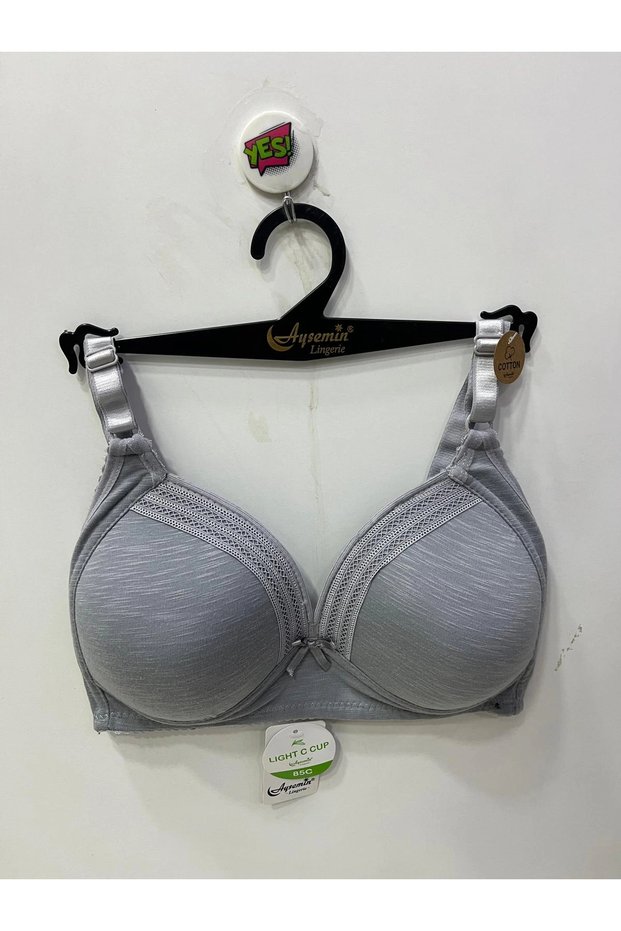 Women's Underwire-Free Cotton Shaping / Sculpting Striped Detail Gray Bra