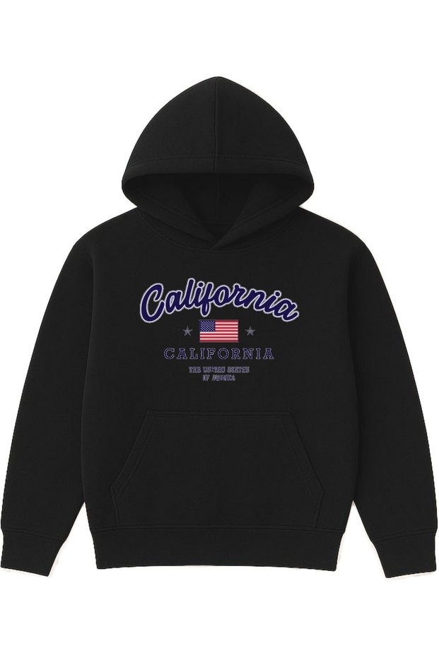 California Design Printed Oversized Black Hooded Sweatshirt